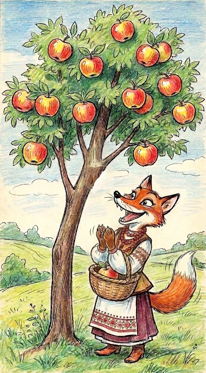 A fox by the apple tree